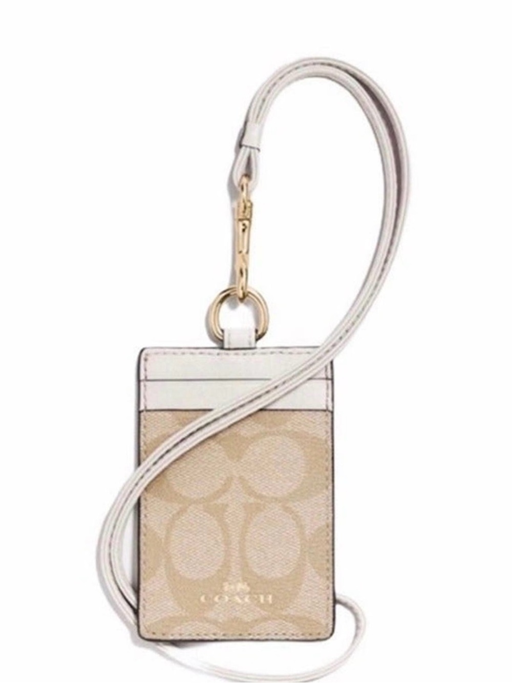 Coach Signature Canvas Light Khaki Cream Card Holder ID Lanyard